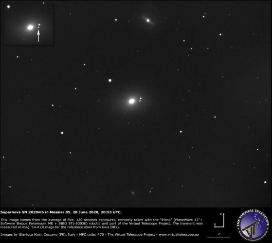 Supernova SN 2020nlb in Messier 85 is rising: an image - 28 June 2020 ...