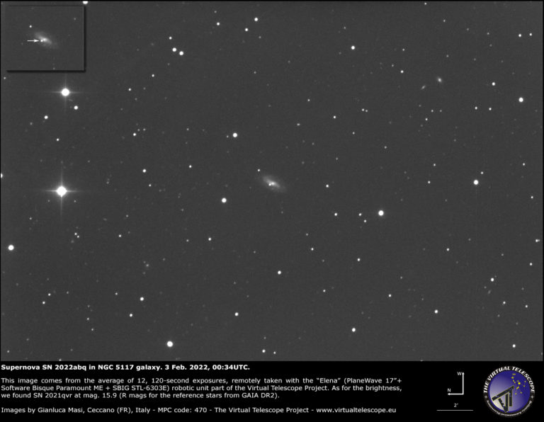 Supernova SN 2022abq in NGC 5117 galaxy: a image - 3 Feb. 2022. - The ...