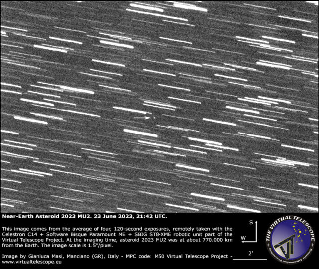 NearEarth Asteroid 2023 MU2 very close encounter a image 23 June