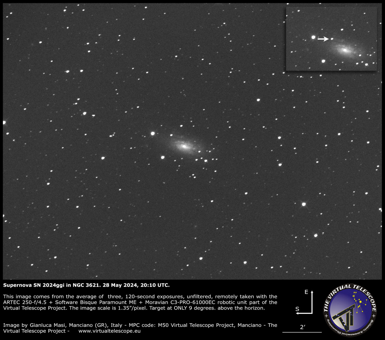 Supernova SN 2024ggi in the NGC 3621 galaxy: an image - 28 May 2024 ...