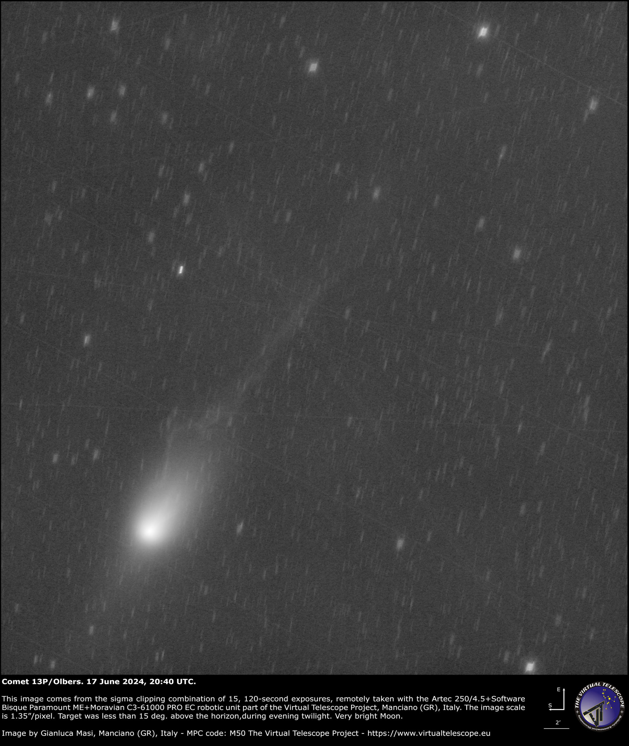 Comet 13P/Olbers an image 17 June 2024 The Virtual Telescope