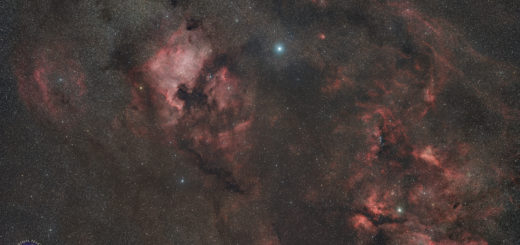 The North America and Pelican nebulae, Deneb, IC 1318 and Sadr.