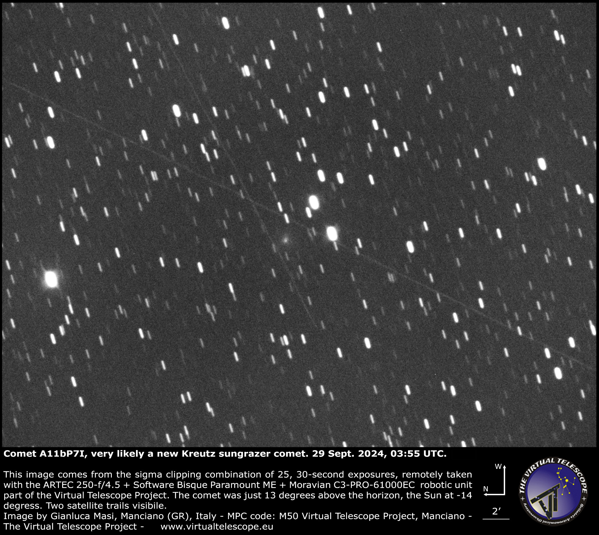 Comet A11bP7I, most probably a brand new Kreutz sungrazing comet: a few photographs – 29 & 30 Sept. 2024. – The Digital Telescope Challenge 2.0