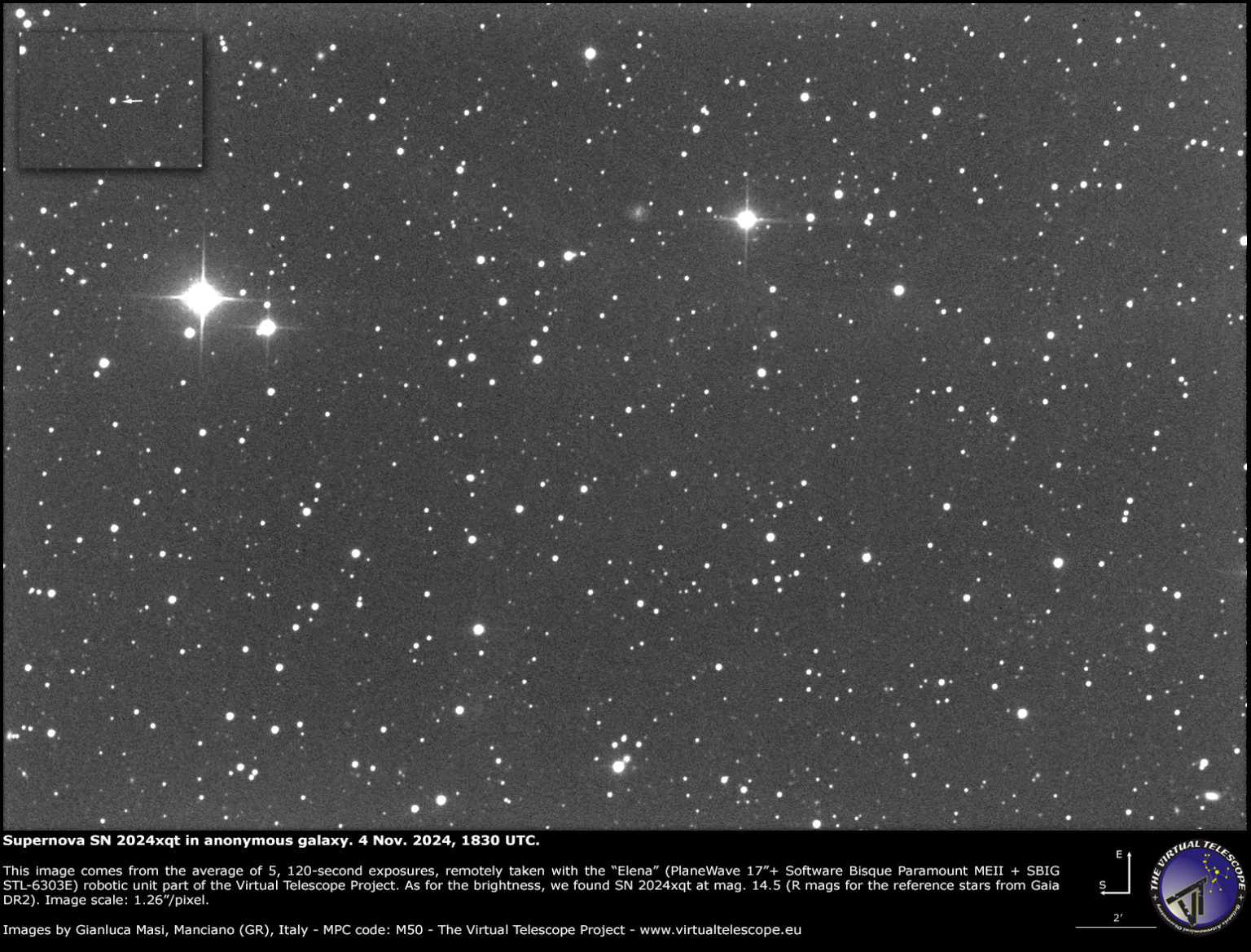 Supernova SN 2024xqt in anonymous galaxy an image 4 Nov. 2024. The