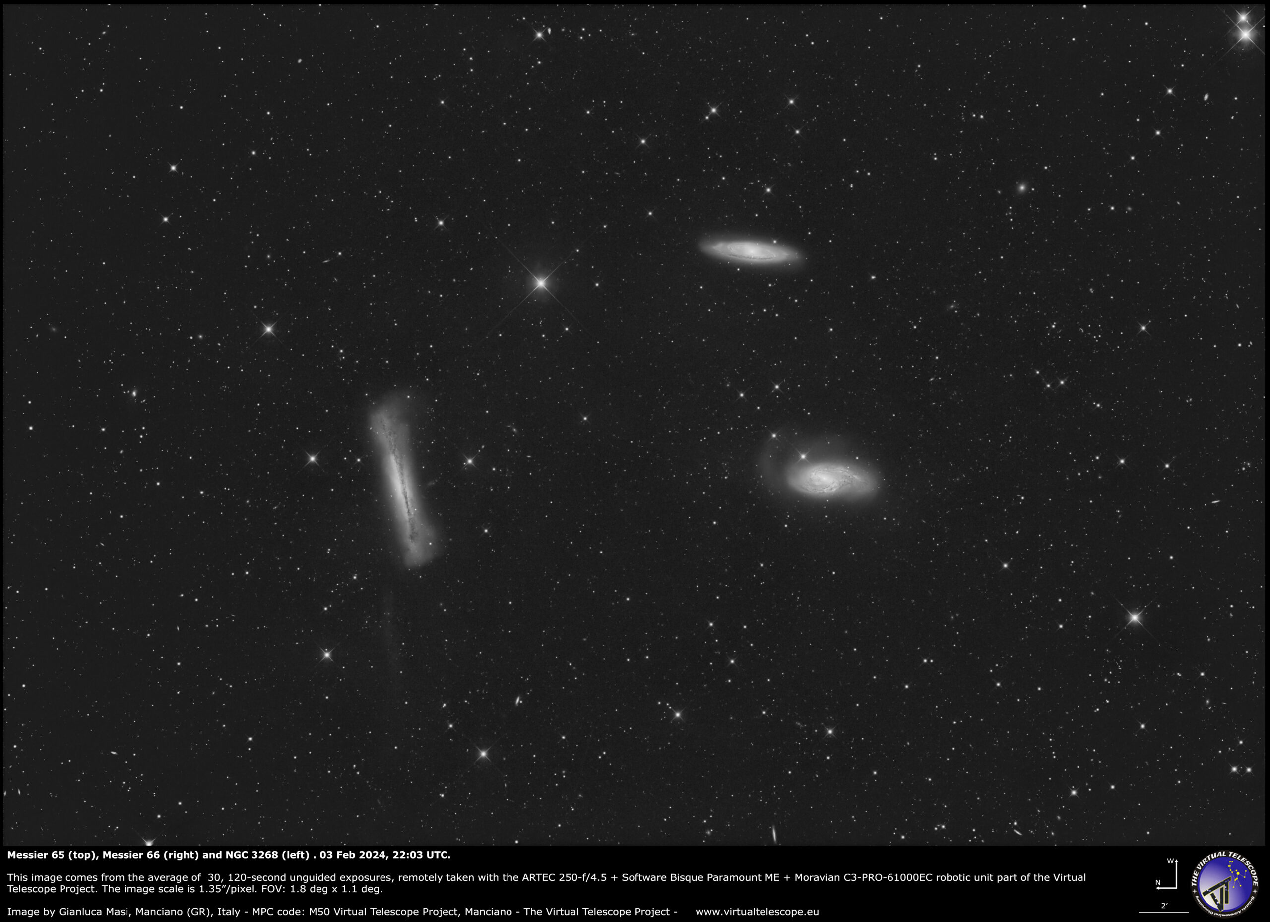 The Leo Triplet: M 65, M66 and NGC 3628. 3 Feb. 2024.