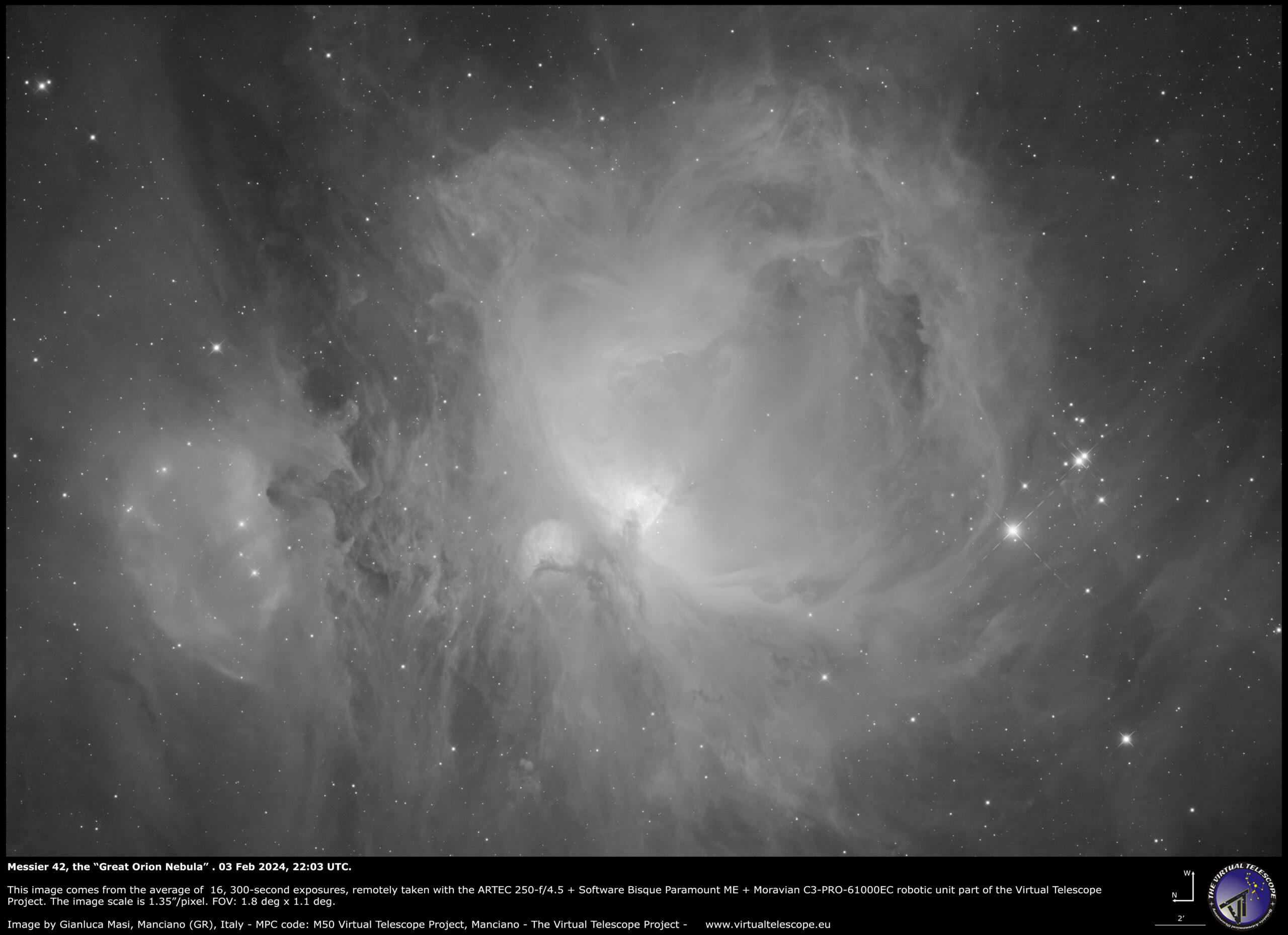 Messier 42 through an H-alpha filter. 29 Jan. 2025.